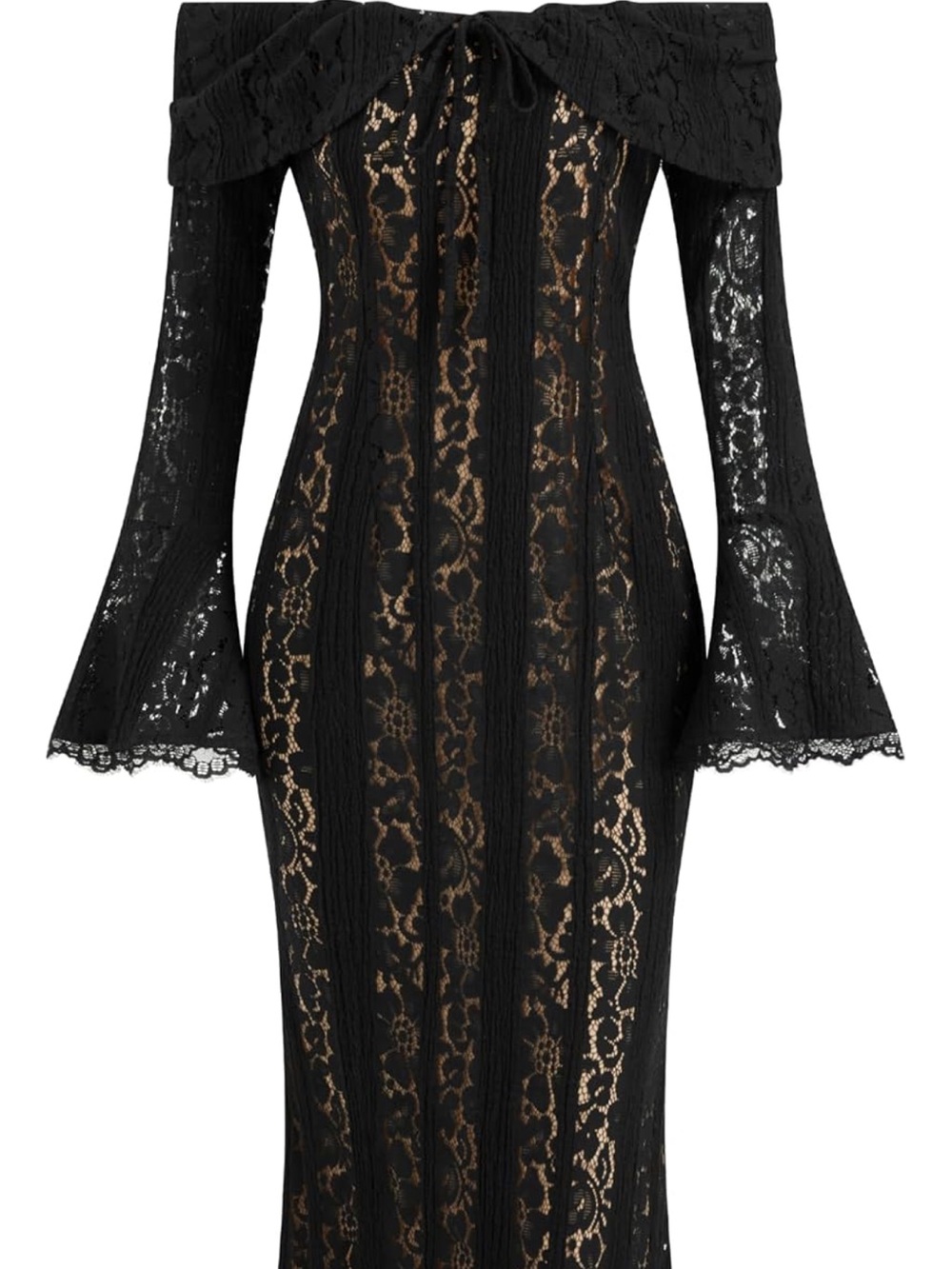 Cider Black Lace Off-Shoulder Long Sleeve Sheath Dress